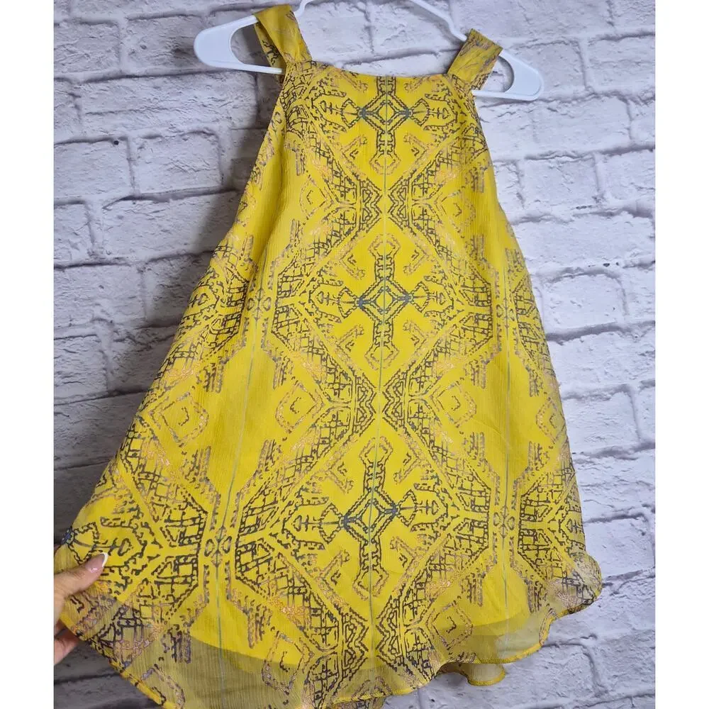 Sundance Silk Halter Top Size 16 Yellow Geometric Aztec Boho Sleeveless Blouse - Picture 4 of 7